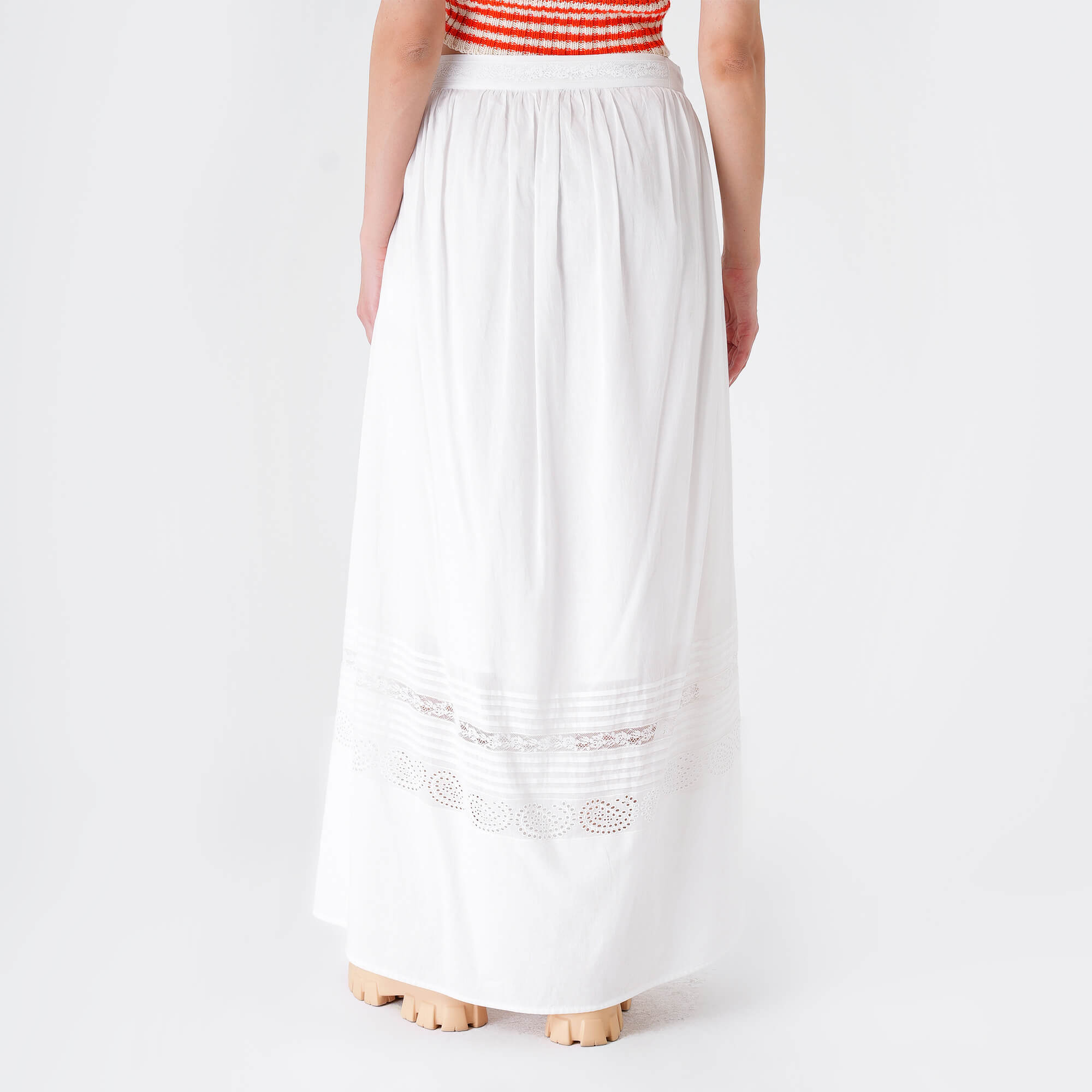 Etro - White Cotton Lace Long Skirt